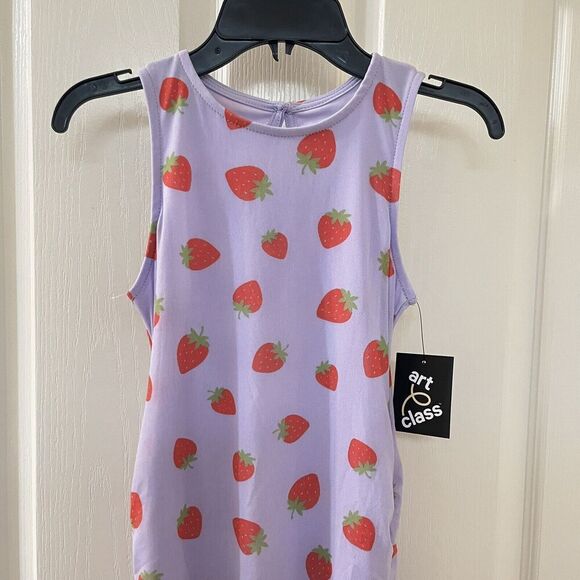 Art Class Purple Strawberry Dress Ruched Sides Girls Size Medium 7-8 NWT - Picture 2 of 10